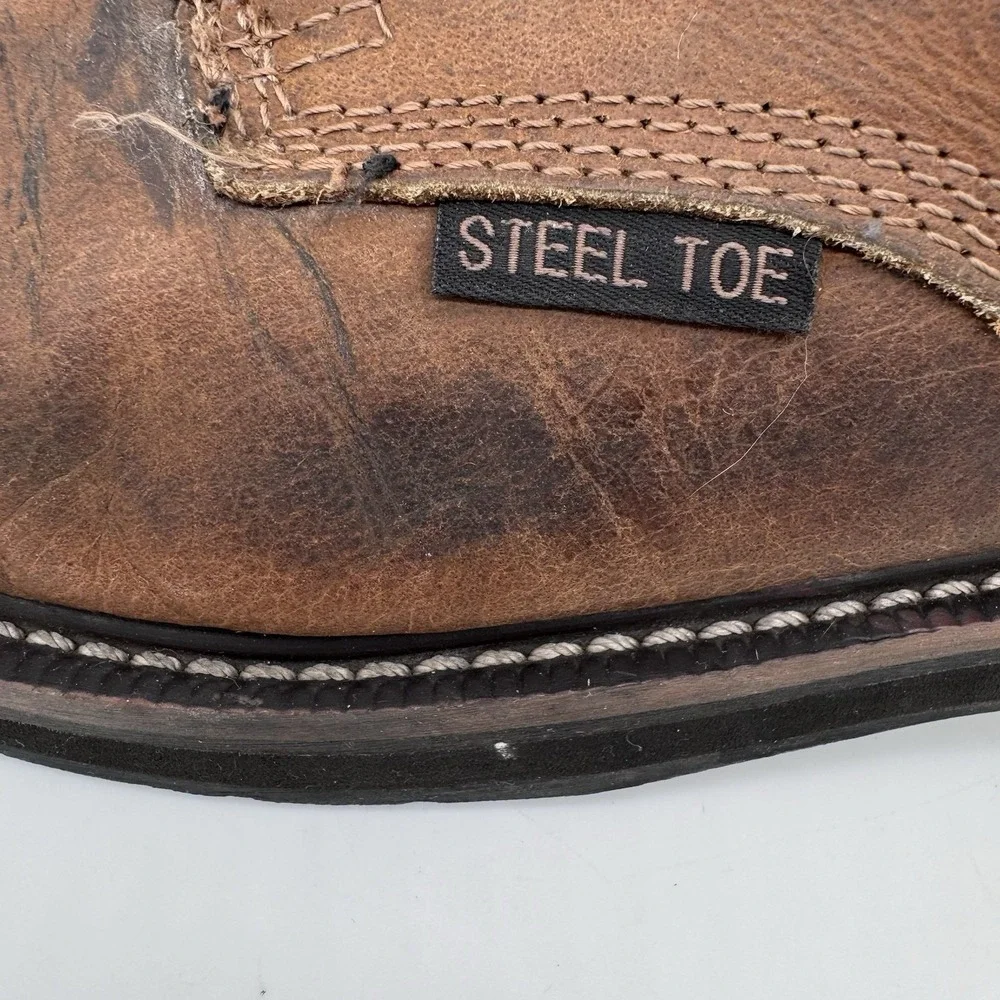 Justin Mens Steel Toe Work‎ Boot Size 13D Brown Stampede Square Leather WK682